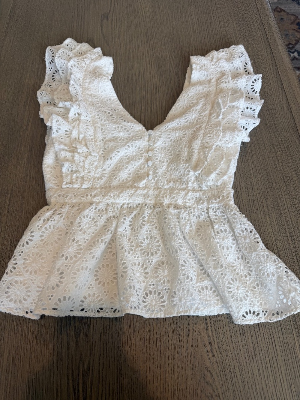 J. Crew Collection White Eyelet Flutter Sleeve Blouse 100% Cotton Lined 6